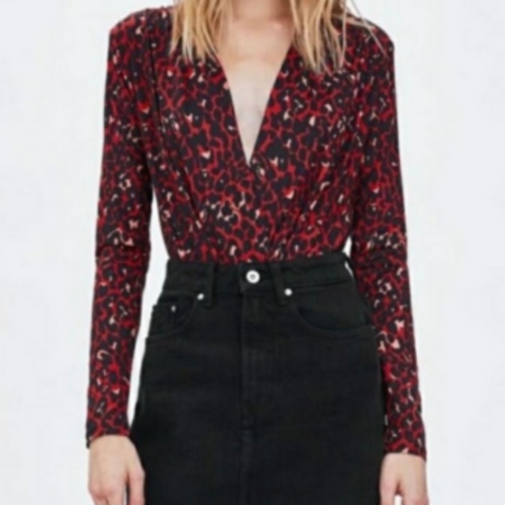 NWOT Red Leopard Zara Bodysuit